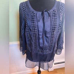 Elegant Navy Blue Lace Blouse